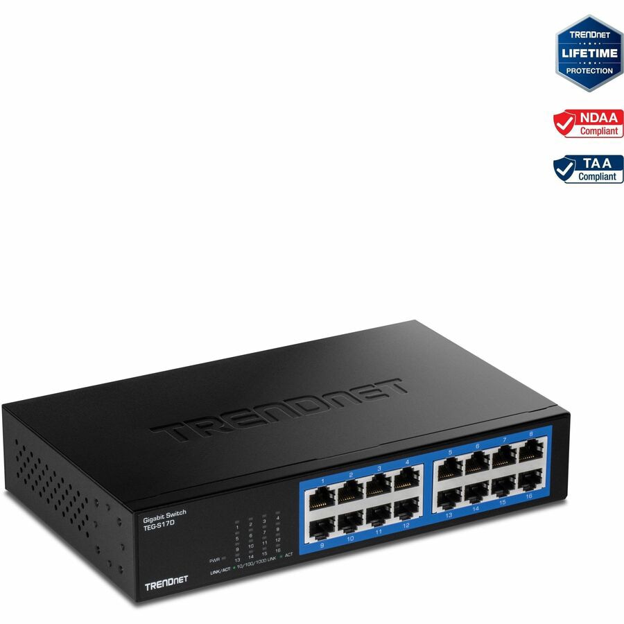 TRENDnet 16-Port Gigabit Desktop Switch, TEG-S17D, 16 x Gigabit RJ-45 Ports, 32Gbps Switching Capacity, Ethernet