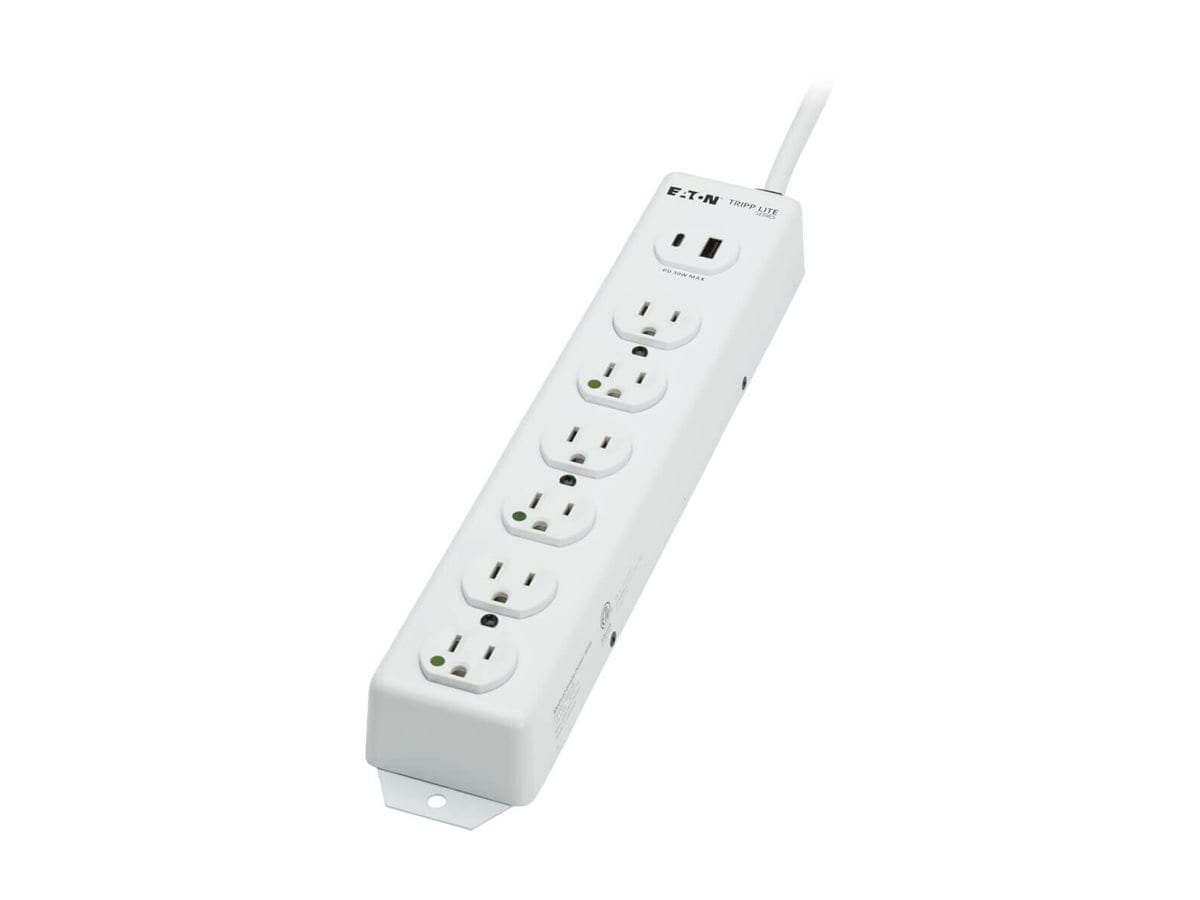 Eaton Tripp Lite series UL 1363 Medical Hospital Power Strip 6 Outlets USB Charging Antimicrobial 2ft Cord