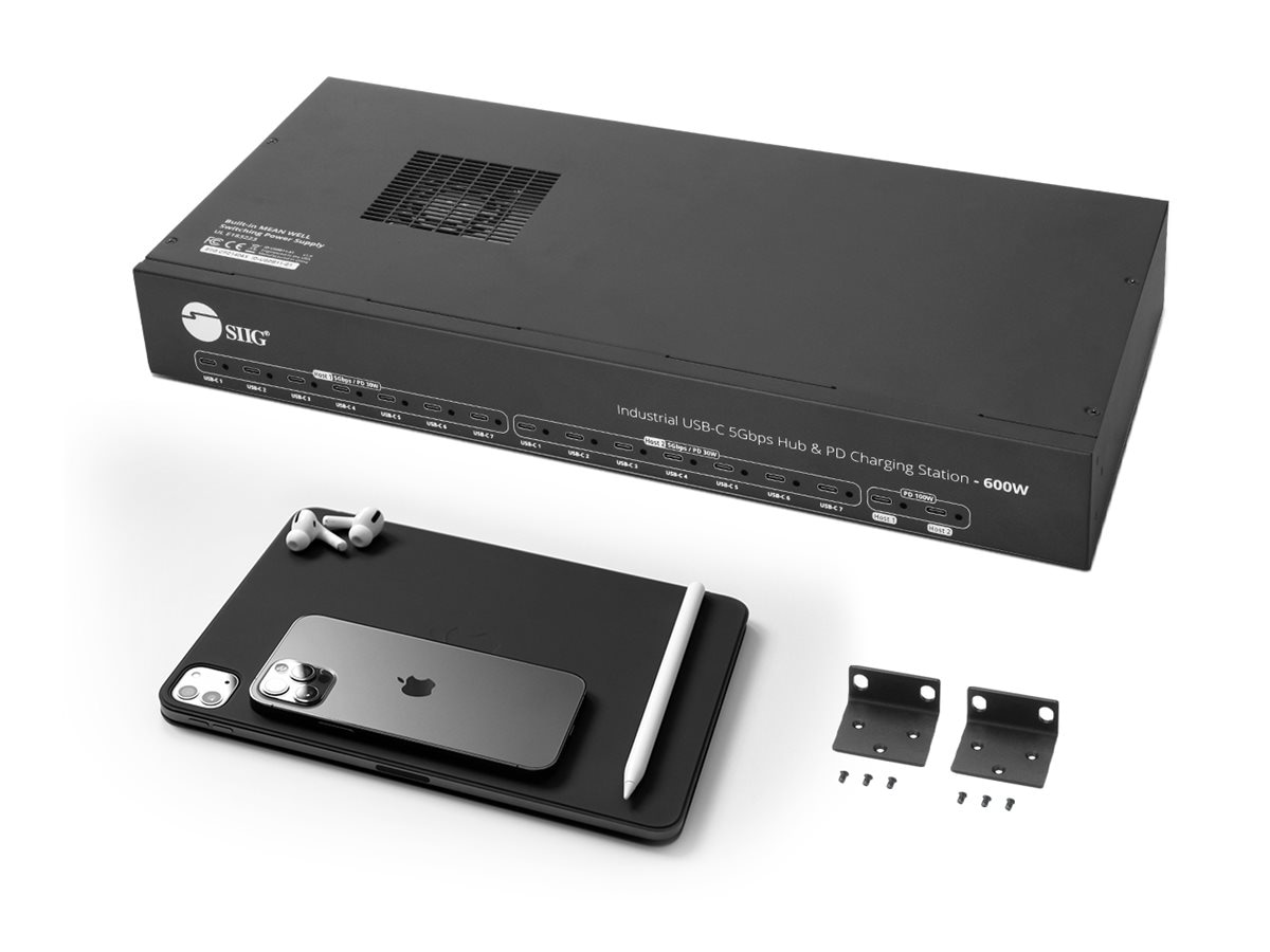 SIIG - hub - 600W, industrial, PD charging station with 5Gbps USB - 16 ports - rack-mountable