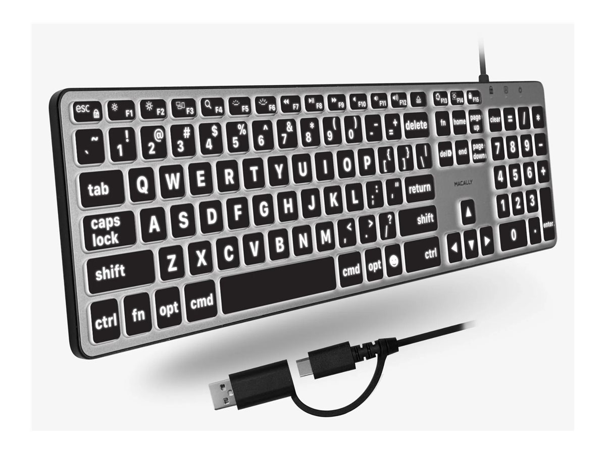 Thumbnail 3 of 12 for Macally Backlit Large Print Wired Keyboard with Dual USB A/C Connectors for Mac