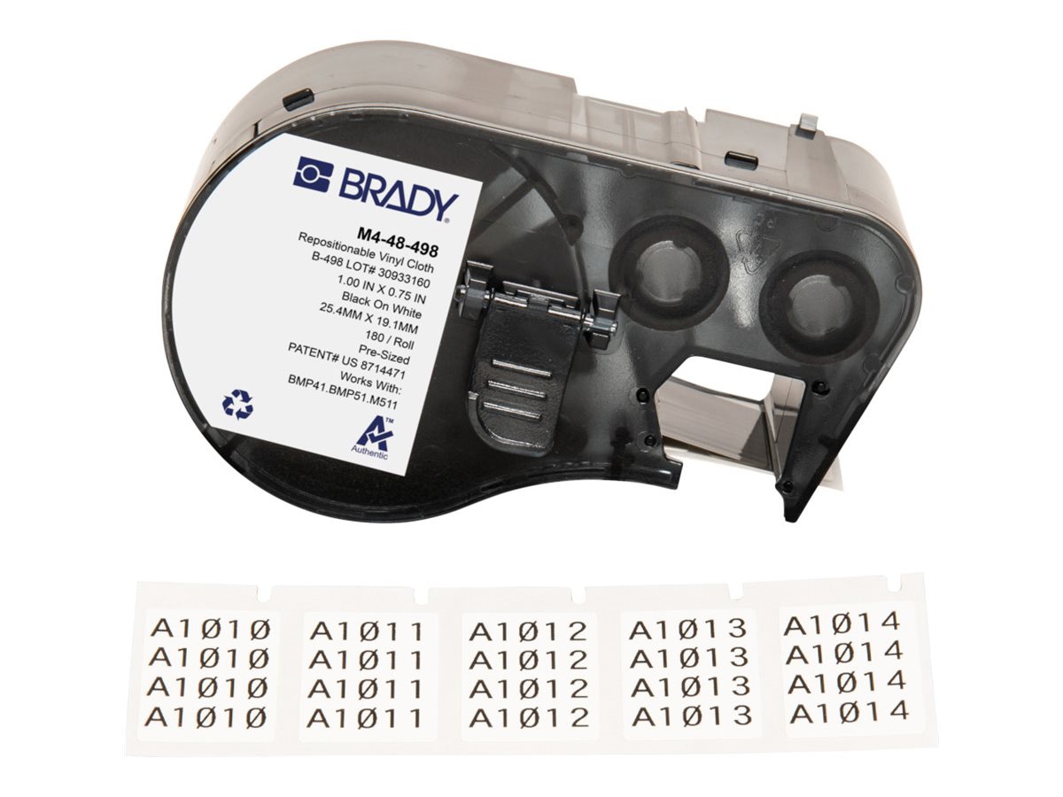 Brady 0.75"x1" Repositionable Multi-Purpose Vinyl Cloth Labels with Ribbon for M4/M5 Printers - Black on White