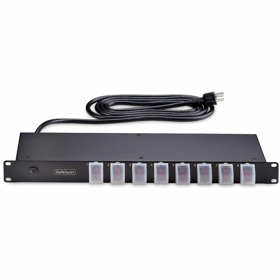 Thumbnail 2 of 8 for StarTech.com 8-Outlet Horizontal Rack Mount PDU, 1U Power Strip, On/Off Switches, 15A Breaker, 8ft Cord NEMA 5-15, TAA