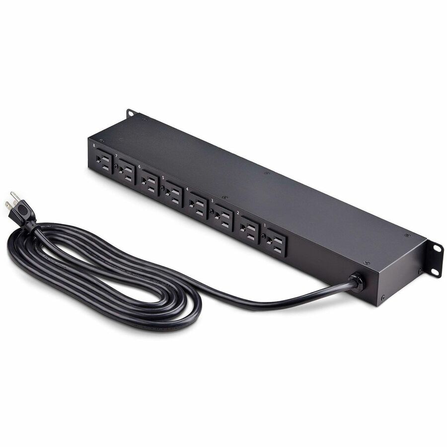 Thumbnail 3 of 8 for StarTech.com 8-Outlet Horizontal Rack Mount PDU, 1U Power Strip, On/Off Switches, 15A Breaker, 8ft Cord NEMA 5-15, TAA