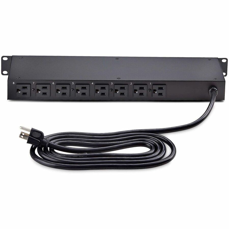 Thumbnail 4 of 8 for StarTech.com 8-Outlet Horizontal Rack Mount PDU, 1U Power Strip, On/Off Switches, 15A Breaker, 8ft Cord NEMA 5-15, TAA