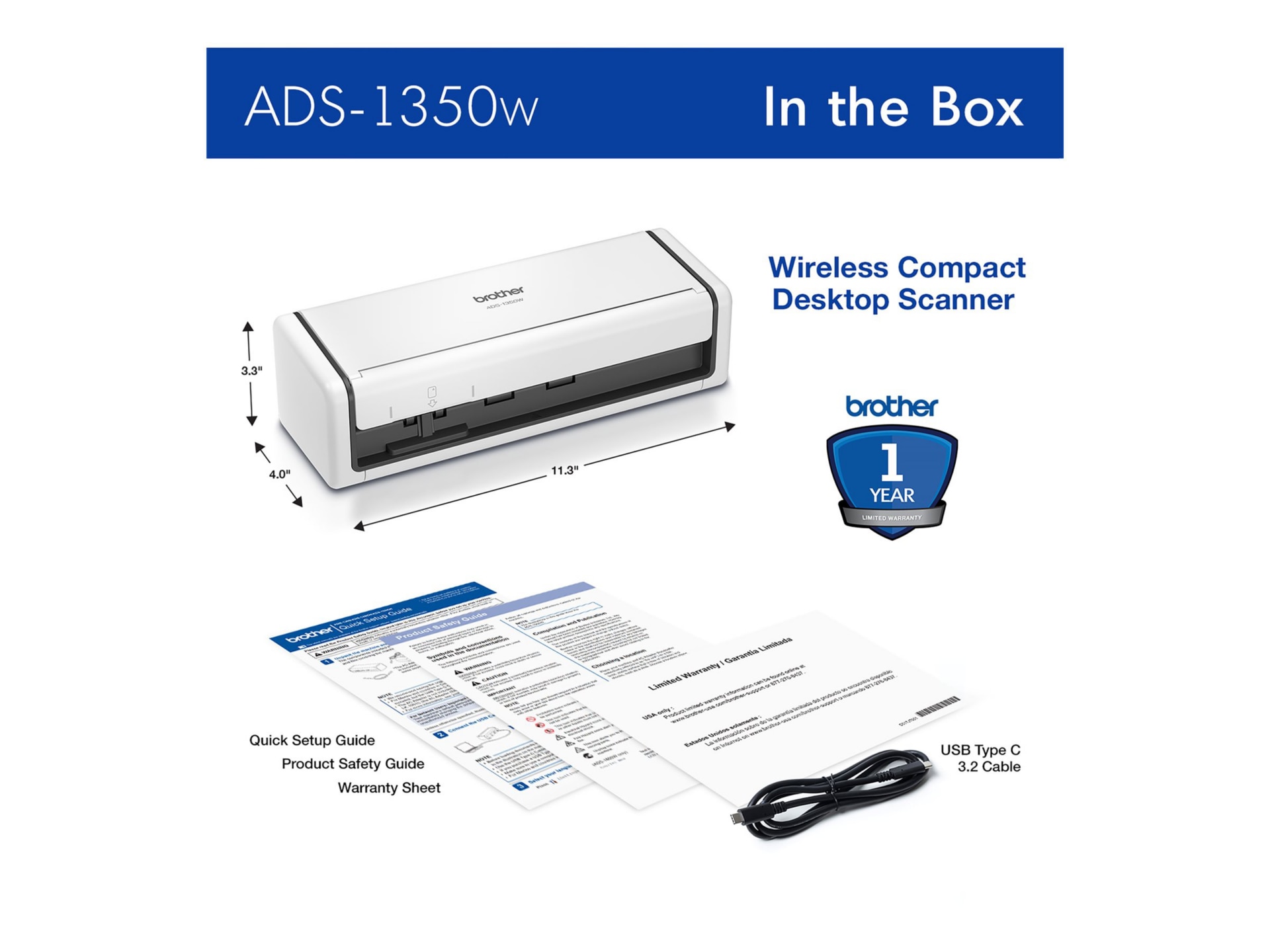 Thumbnail 2 of 13 for Brother ADS-1350W - document scanner - portable - USB-C 3.2 Gen 1, Wi-Fi(n)
