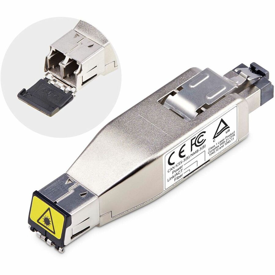 StarTech.com Gigabit Fiber to RJ45 Ethernet Media Converter Dongle, Optical Singlemode/Multimode, TAA, PoE Powered