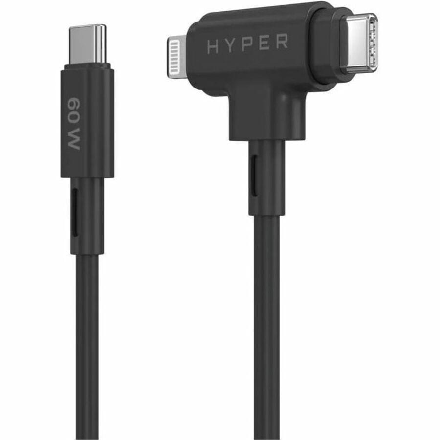 Hyper HyperJuice USB-C and Lightning Hybrid Silicone Cable (1.5m/5ft) - Bla