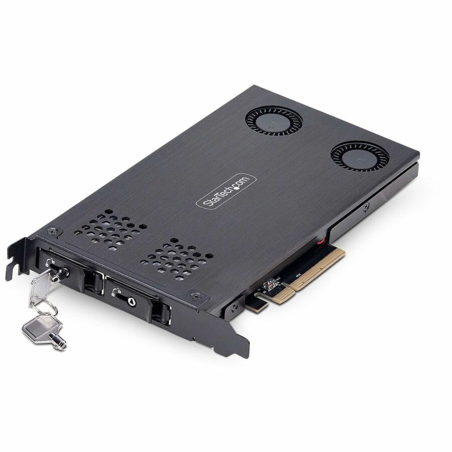 StarTech.com Dual-Bay M.2 NVMe SSD to PCIe x8 Removable Mobile Rack; PCI Express Bifurcation Required; Tool-less Install