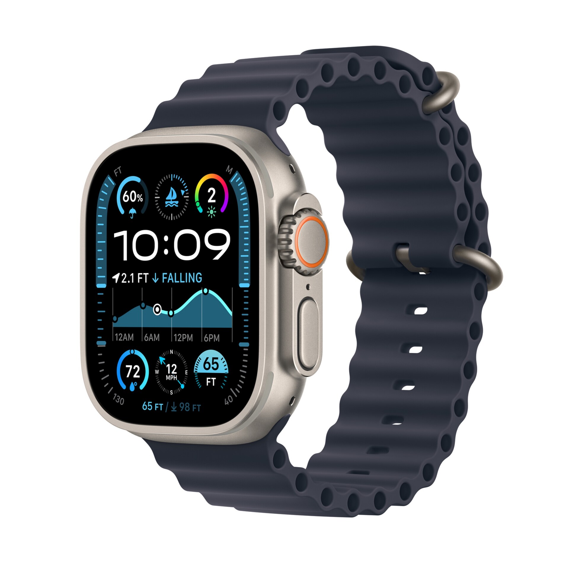 Apple Watch Ultra 2 (GPS+Cellular) - Natural Titanium 49mm Smart Watch - Navy Ocean Band - 64 GB - 2024