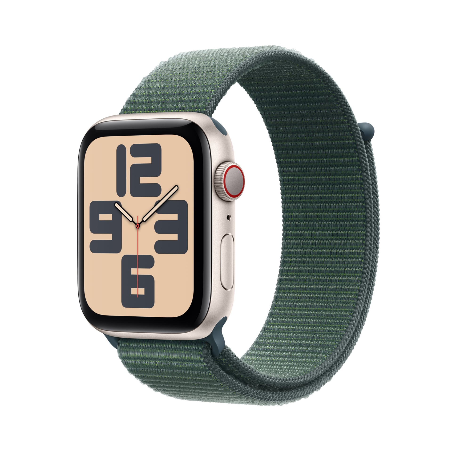 Apple Watch SE GPS + Cellular - 44mm Aluminum Case with Lake Green Sport Loop - Starlight