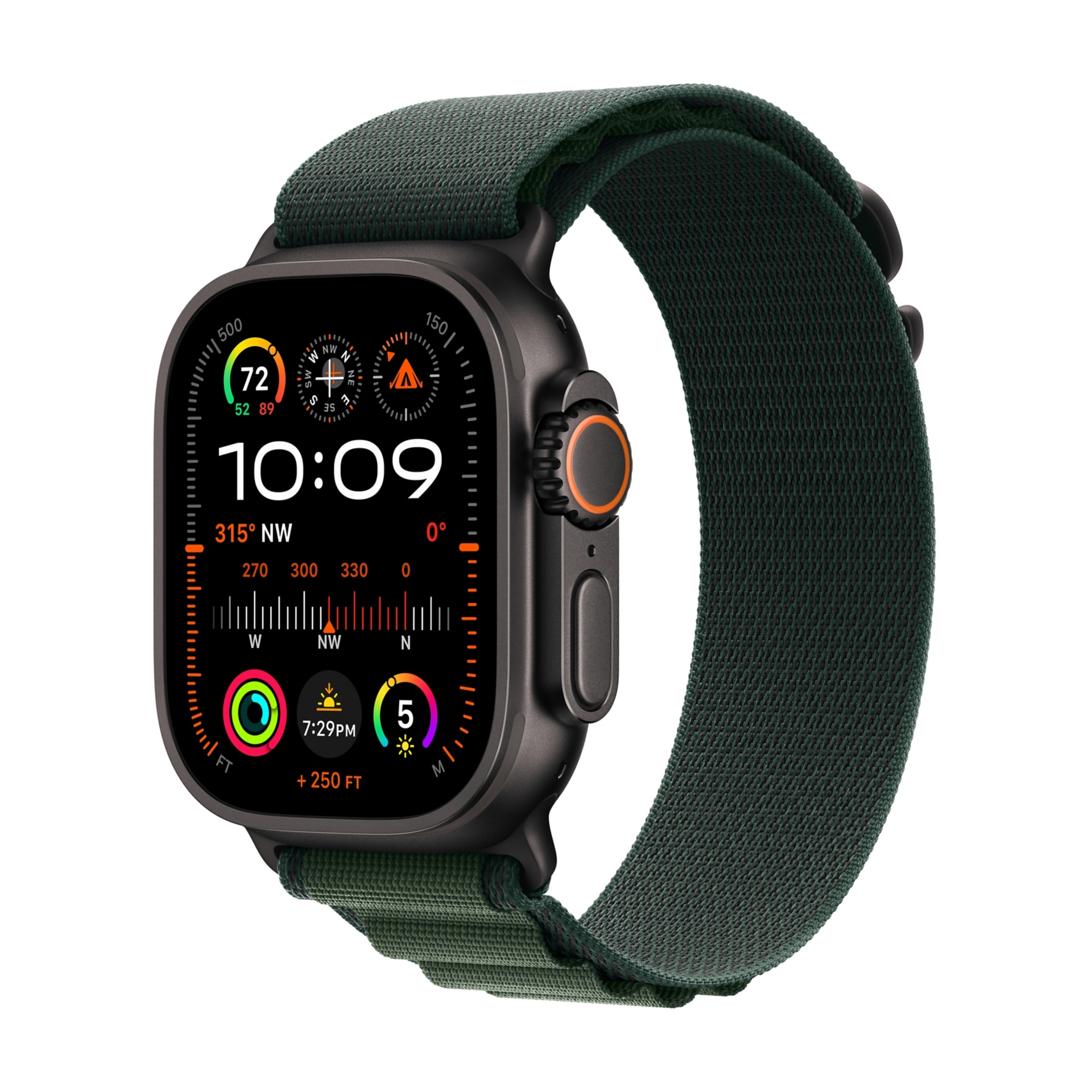 Apple Watch Ultra 2 (GPS + Cellular) - 49mm Black Titanium Smartwatch - Small Dark Green Alpine Loop - 64 GB - 2024