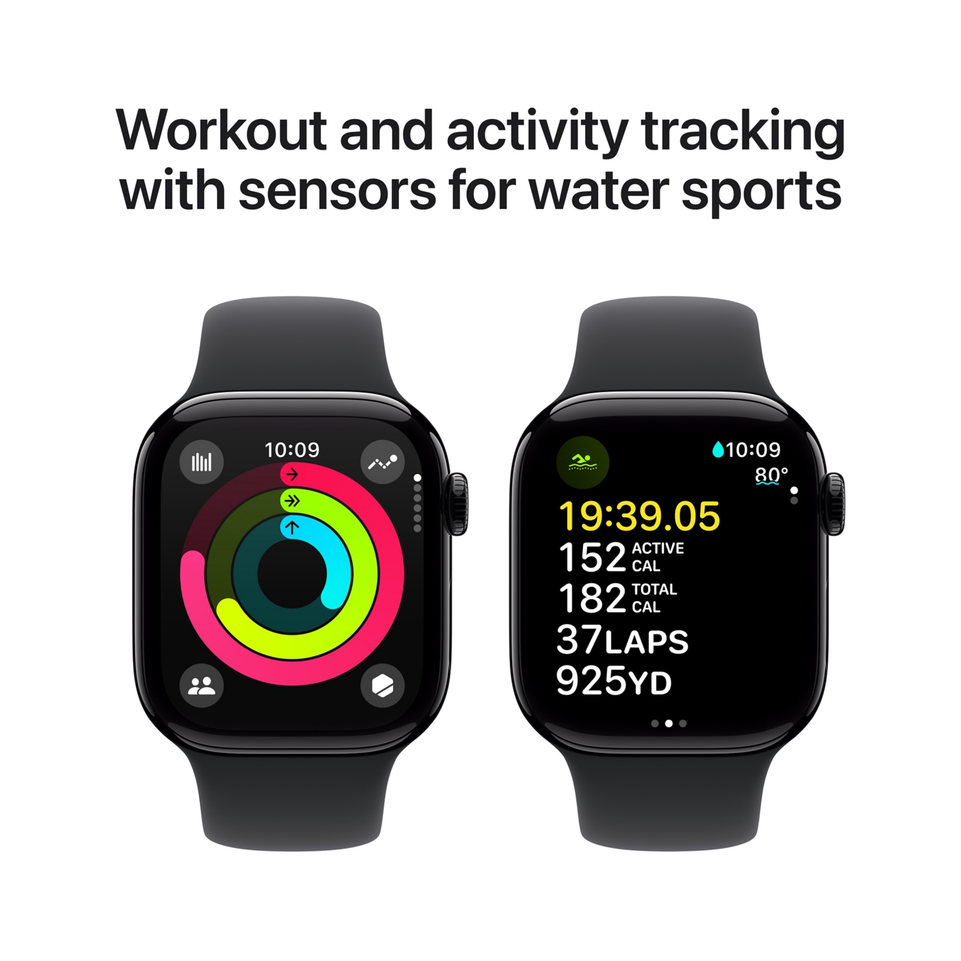 Thumbnail 4 of 9 for Apple Watch Series 10 (GPS) - Jet Black Aluminum 42mm Smartwatch - Black M/L Sport Band - 64 GB - 2024