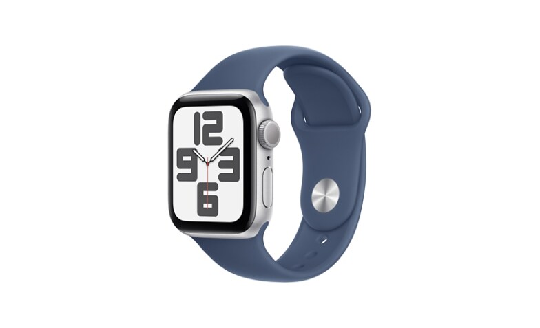 Apple Watch SE 2nd generation GPS 40mm Silver Aluminum Smartwatch M L Denim Sport Band 32 GB 2024 MXED3LL A Smartwatches CDWG