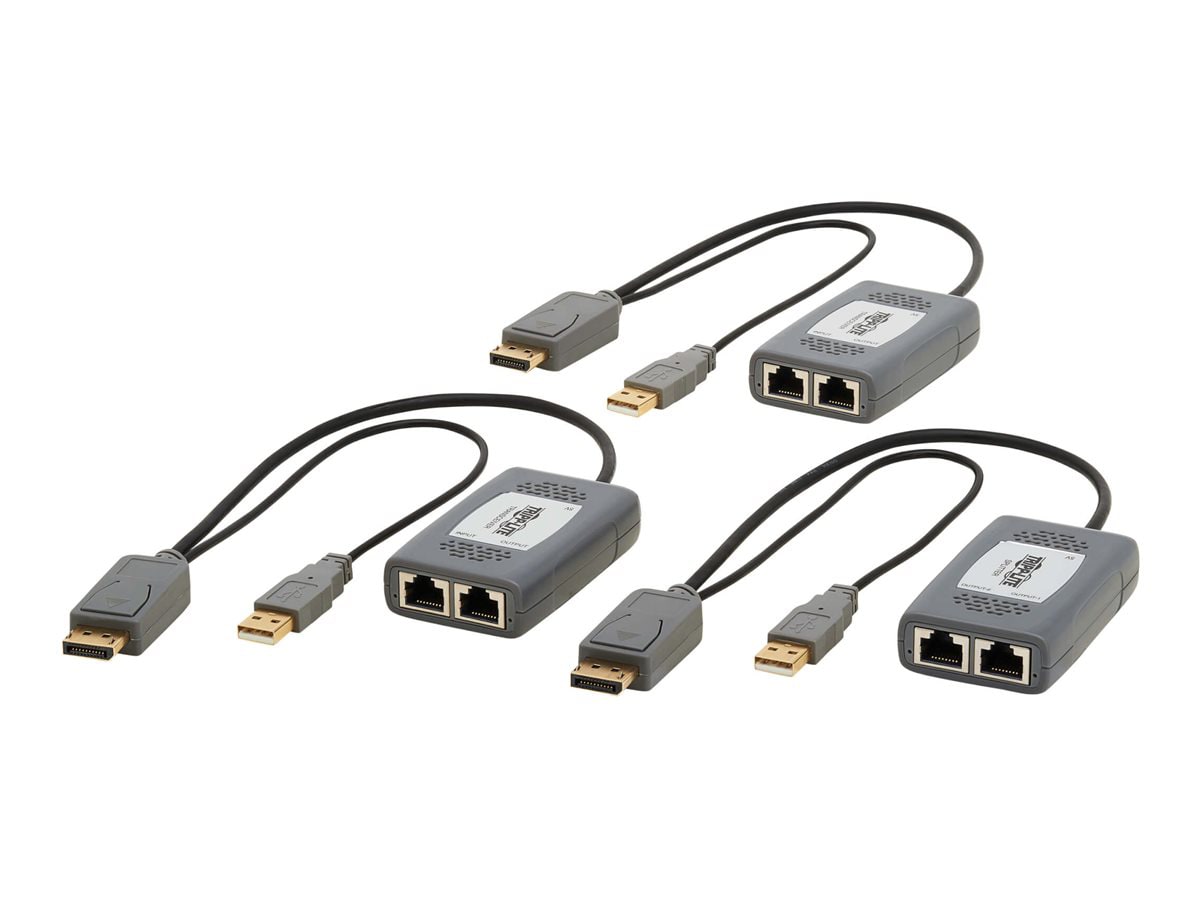 Tripp Lite 2-Port DisplayPort over Cat6 Extender Kit, Pigtail Transmitter/2x Receivers, 4K 60 Hz, HDR, 4:4:4, 230 ft.