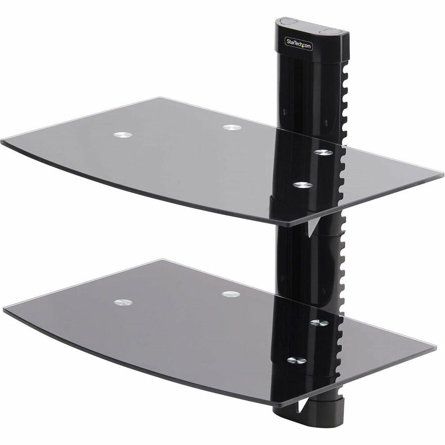 StarTech.com Dual Floating Wall-Mounted AV Shelves, Adjustable Height Shelf For Under TV AV Equipment, Tempered Glass