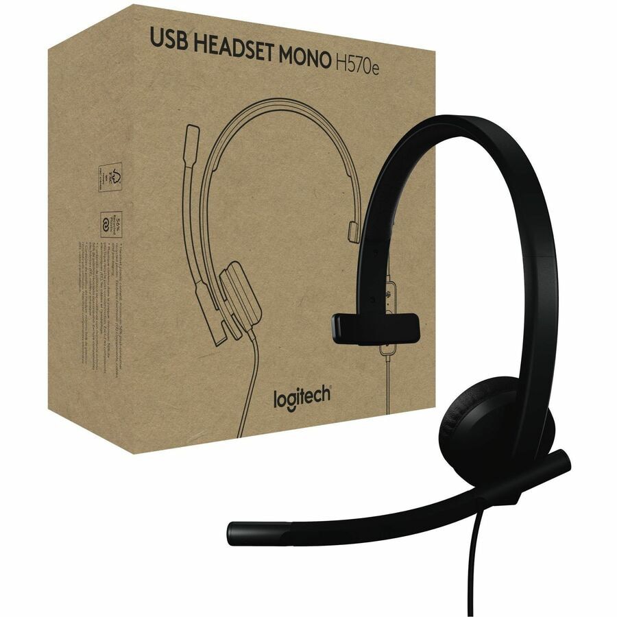 Logitech H570e USB Wired Mono Headset, USB-A, Noise-Canceling Mics, Inline
