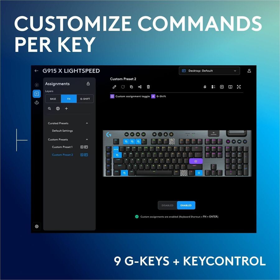 Thumbnail 6 of 9 for Logitech G915 X LIGHTSPEED Low-Profile Wireless Gaming Keyboard, Double-Shot PBT Keycaps, Fully Programmable Keys, RGB
