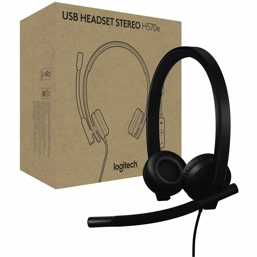Logitech H570e USB Wired Stereo Headset, USB-C, Noise-Canceling Mics, Inlin