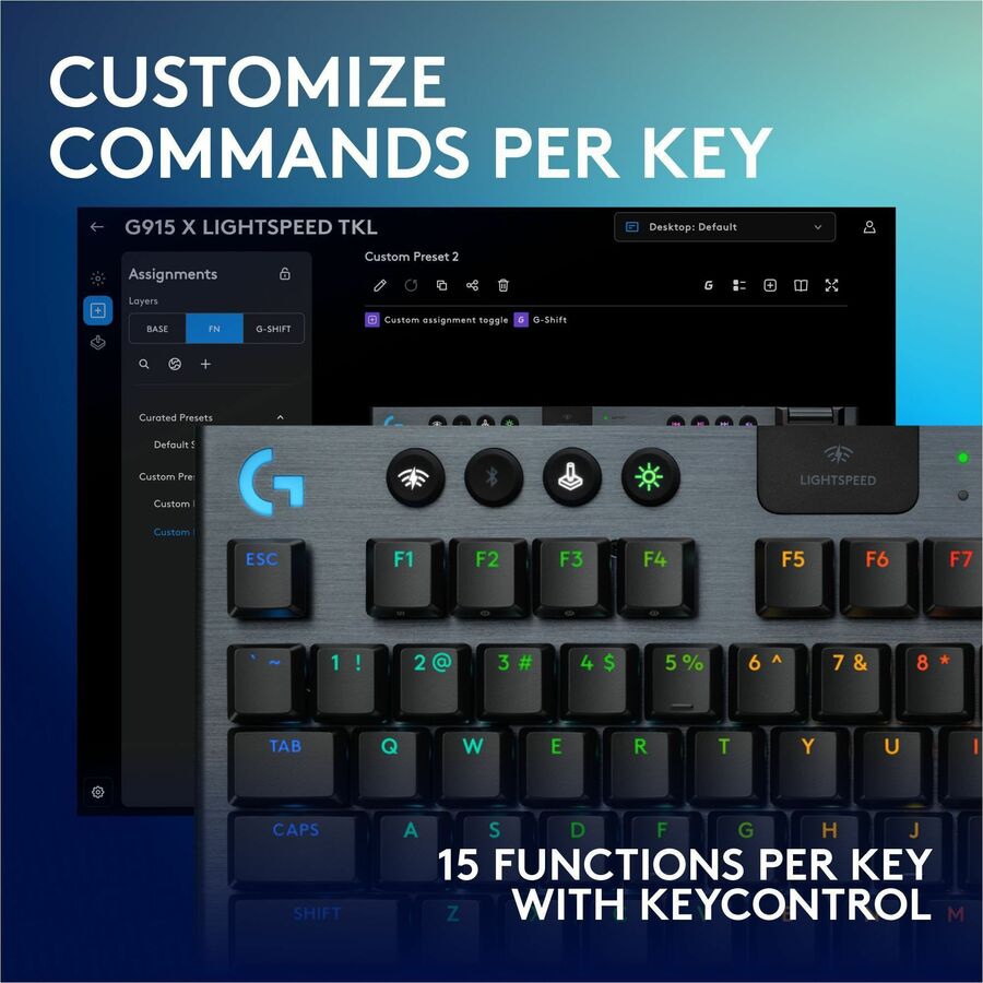 Thumbnail 6 of 10 for Logitech G915 X LIGHTSPEED TKL Low-Profile Wireless Gaming Keyboard, Double-Shot PBT Keycaps, Fully Programmable Keys,