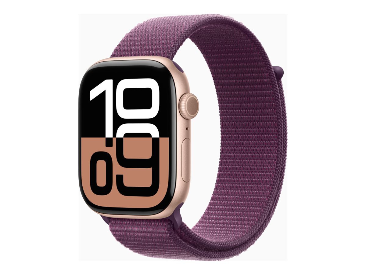 Apple Watch Series 10 (GPS) - rose gold aluminum - smart watch with sport loop - plum - 64 GB