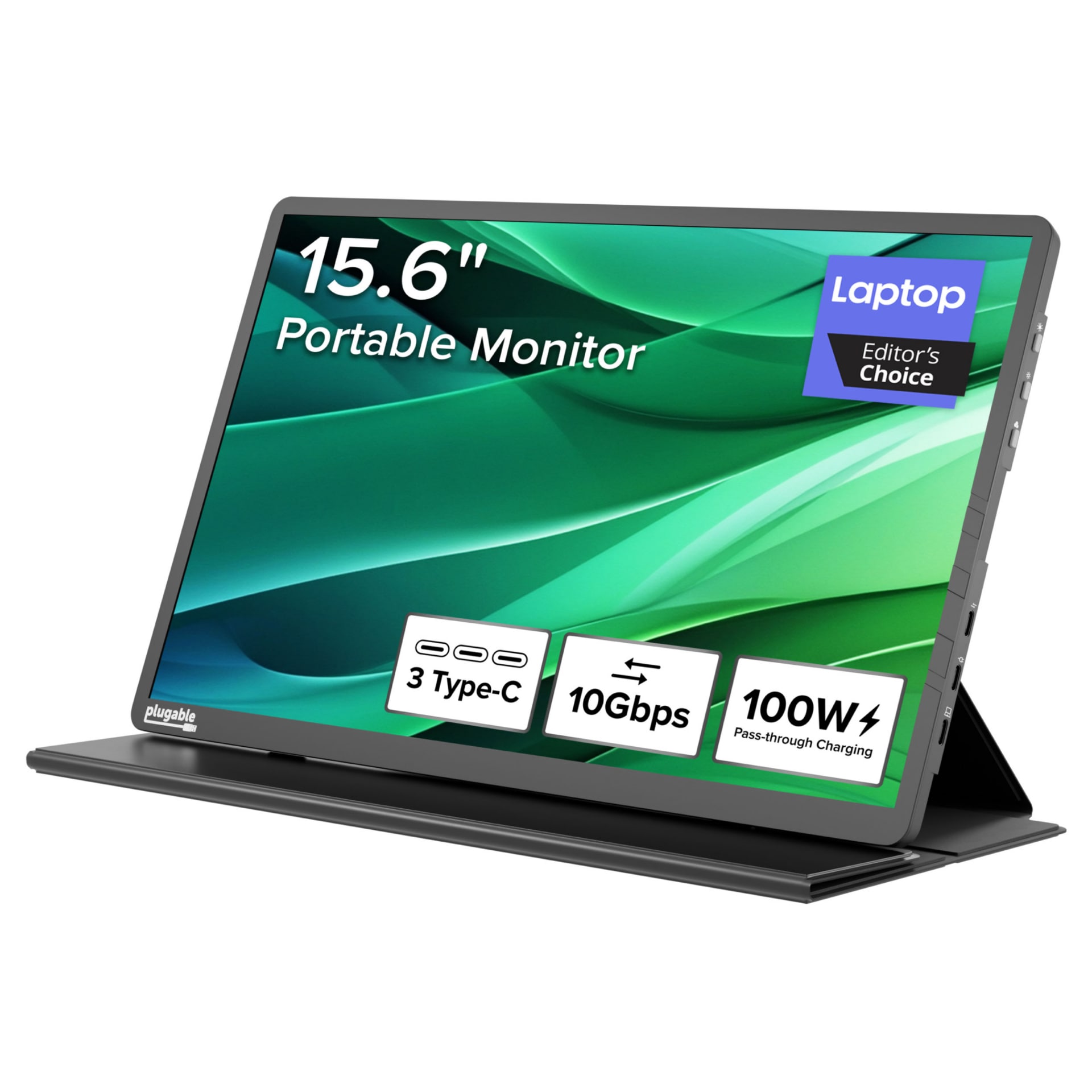 Plugable USB C Portable Monitor 15.6in-100W Pass-Through Charging for Lapto