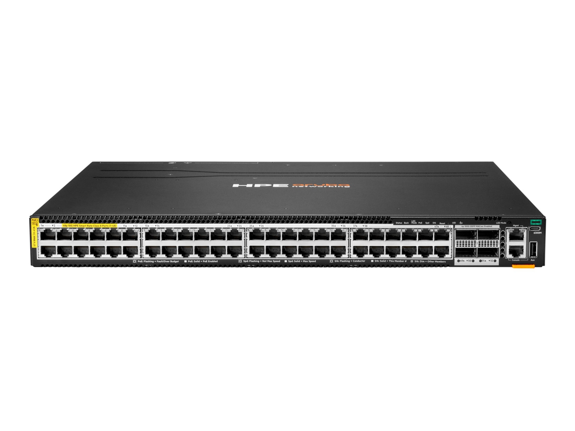 HPE Aruba Networking CX 6300M 48p SR10 1G/2.5G/5G/10G PTP/AVB Class8 PoE 4p