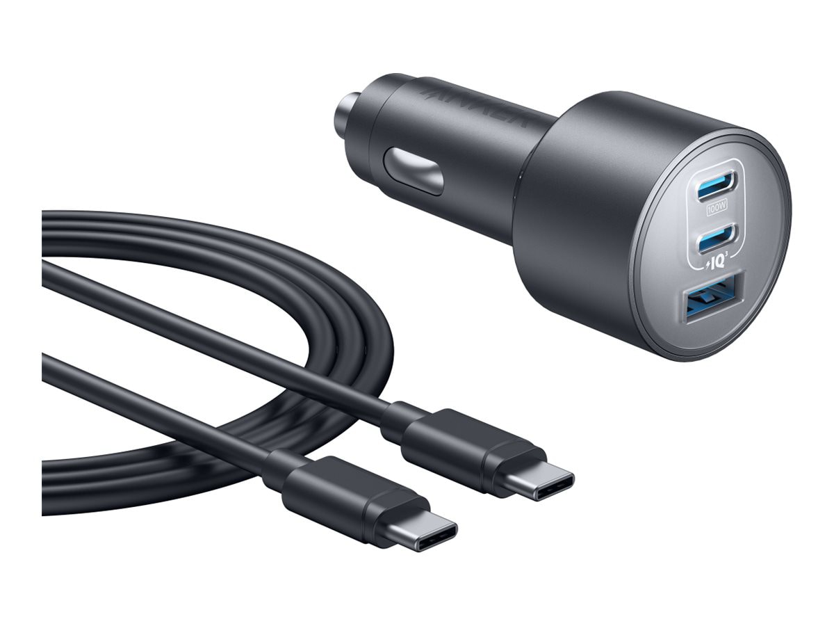 Anker Nano car power adapter - 2 x USB-C, USB - 167.5 Watt - with USB-C cab