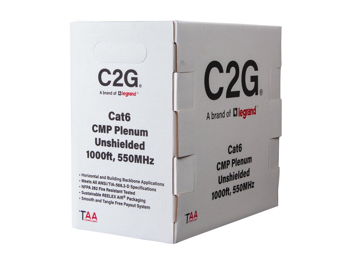 C2G 1000ft Cat6 Bulk Ethernet Network Cable Solid UTP Plenum CMP TAA - Thumbnail 2