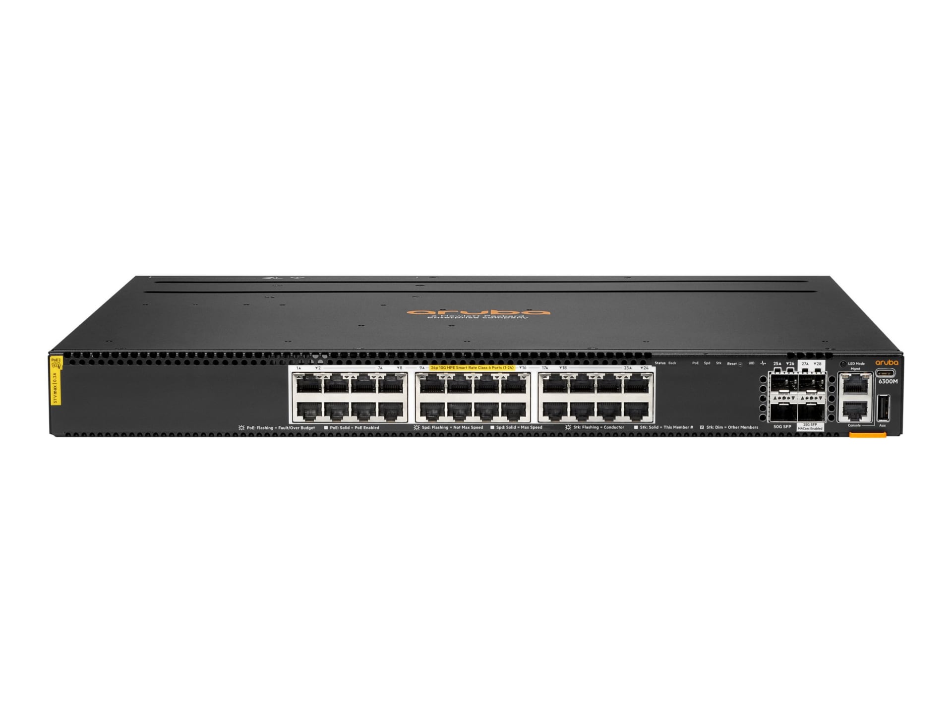 HPE Aruba Networking CX 6300M 24p Smart Rate 1G/2.5G/5G/10G Class6 PoE 2p 5