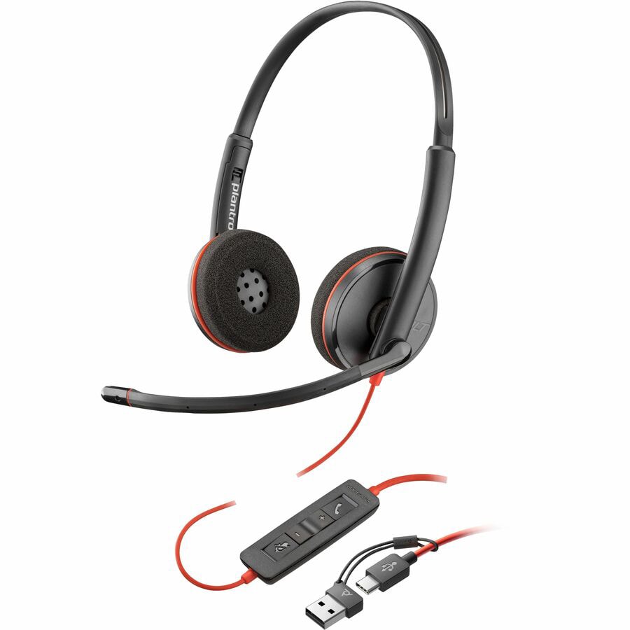 Poly Blackwire 3220 Black Headset +USB-C/A Adapter TAA (Bulk)