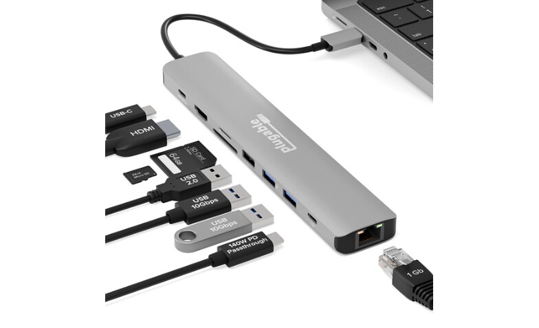Plugable USB C 9-in-1 Hub Multiport Adapter - 140W Power