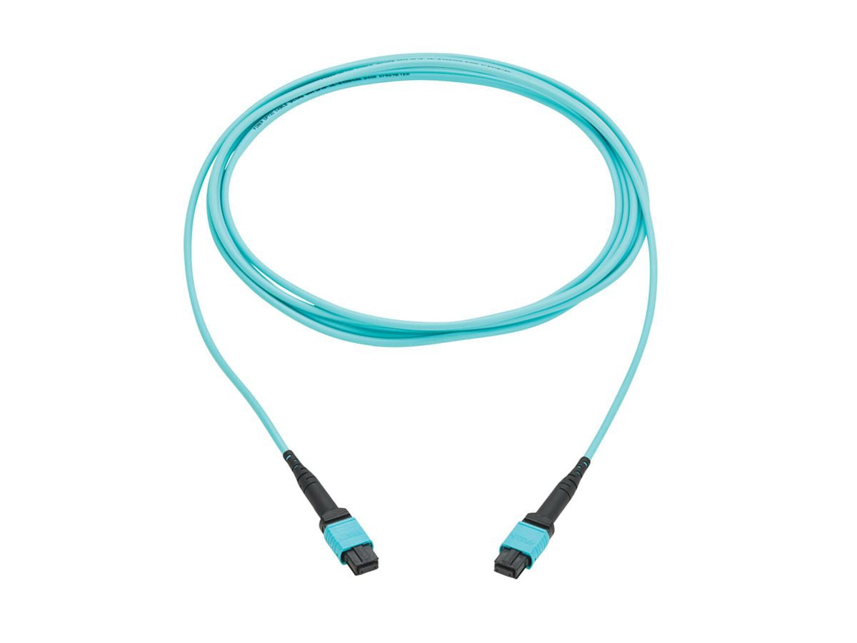 Eaton Tripp Lite Series 100G Multimode 50/125 OM4 Fiber Optic Cable 12F MPO/MPO-PC F/F Type-B Polarity OFNP Aqua 3 m TAA