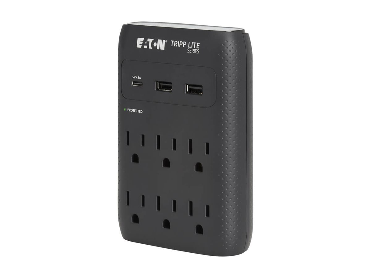 Eaton Tripp Lite series Surge Protector 6-Outlet 5-15R Outlets USB-C and USB-A Ports 5-15P Direct Plug-In Black