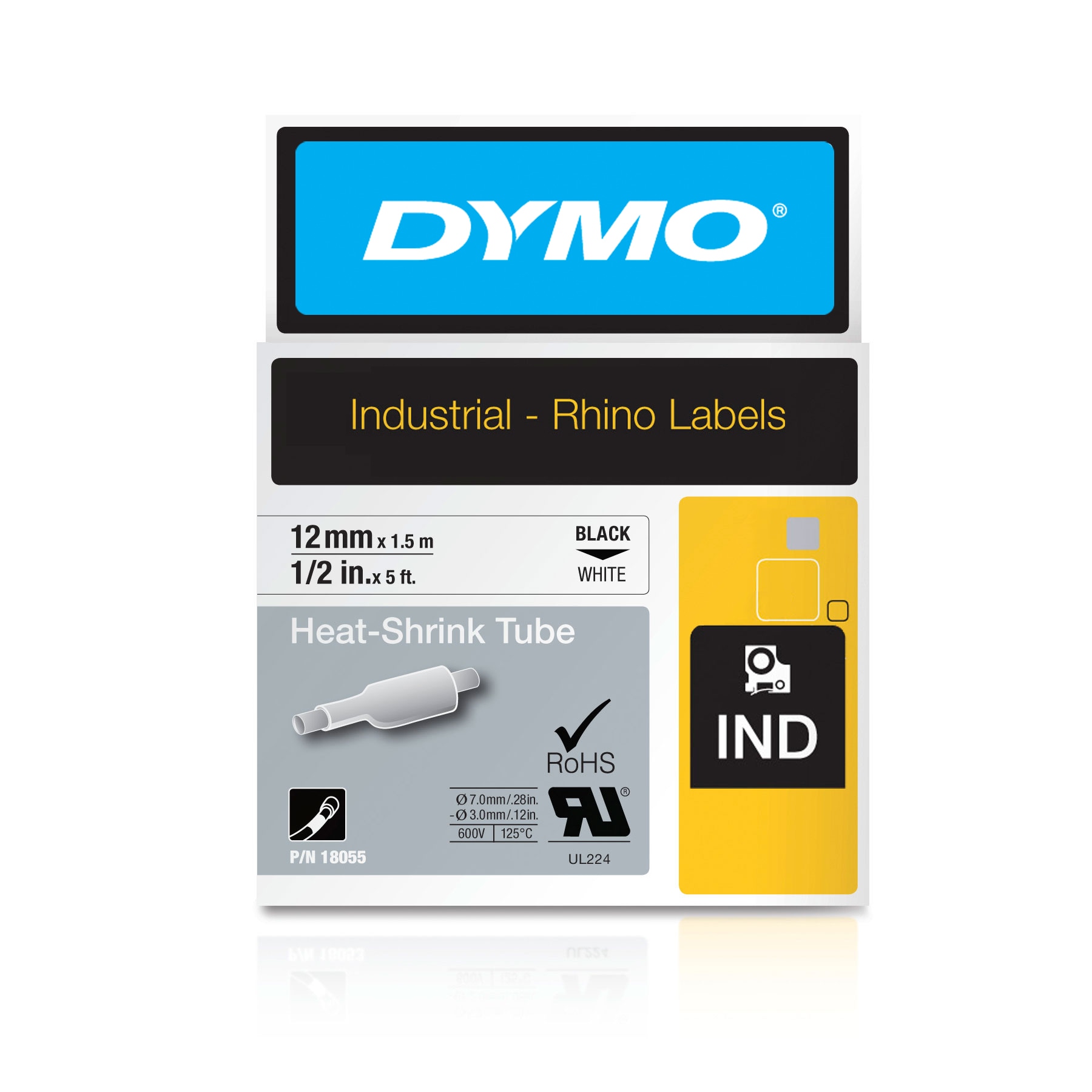 DYMO RhinoPRO 1/2" Heat Shrink Tubes (Black on White)