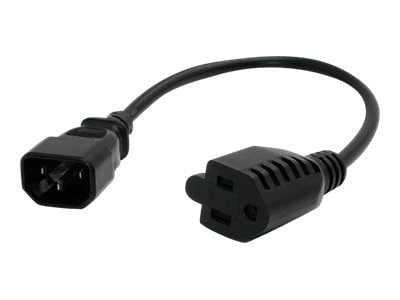 StarTech.com 1ft (0.3m) Power Extension Cord, C14 to 5-15R, 18AWG, Black