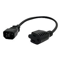 StarTech.com 1ft (0.3m) Power Extension Cord, IEC C14 to NEMA 5-15R, 10A 125V, 18AWG, Black, Outlet Extension Cable for