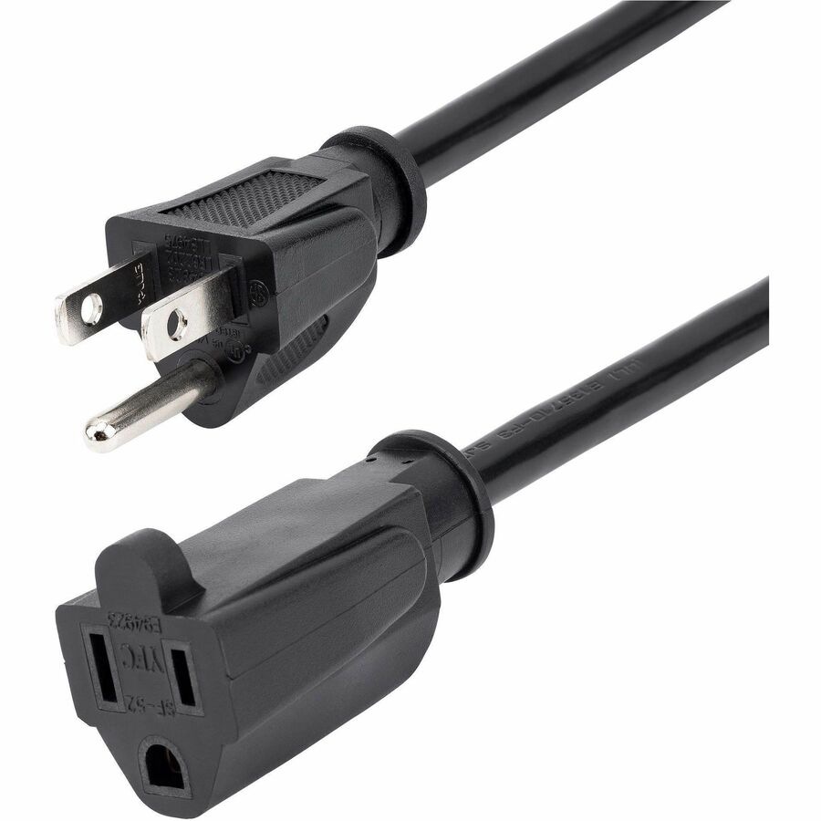 StarTech 1ft (0.3m) Short Extension Cord, NEMA5-15R to NEMA5-15P Black Exte