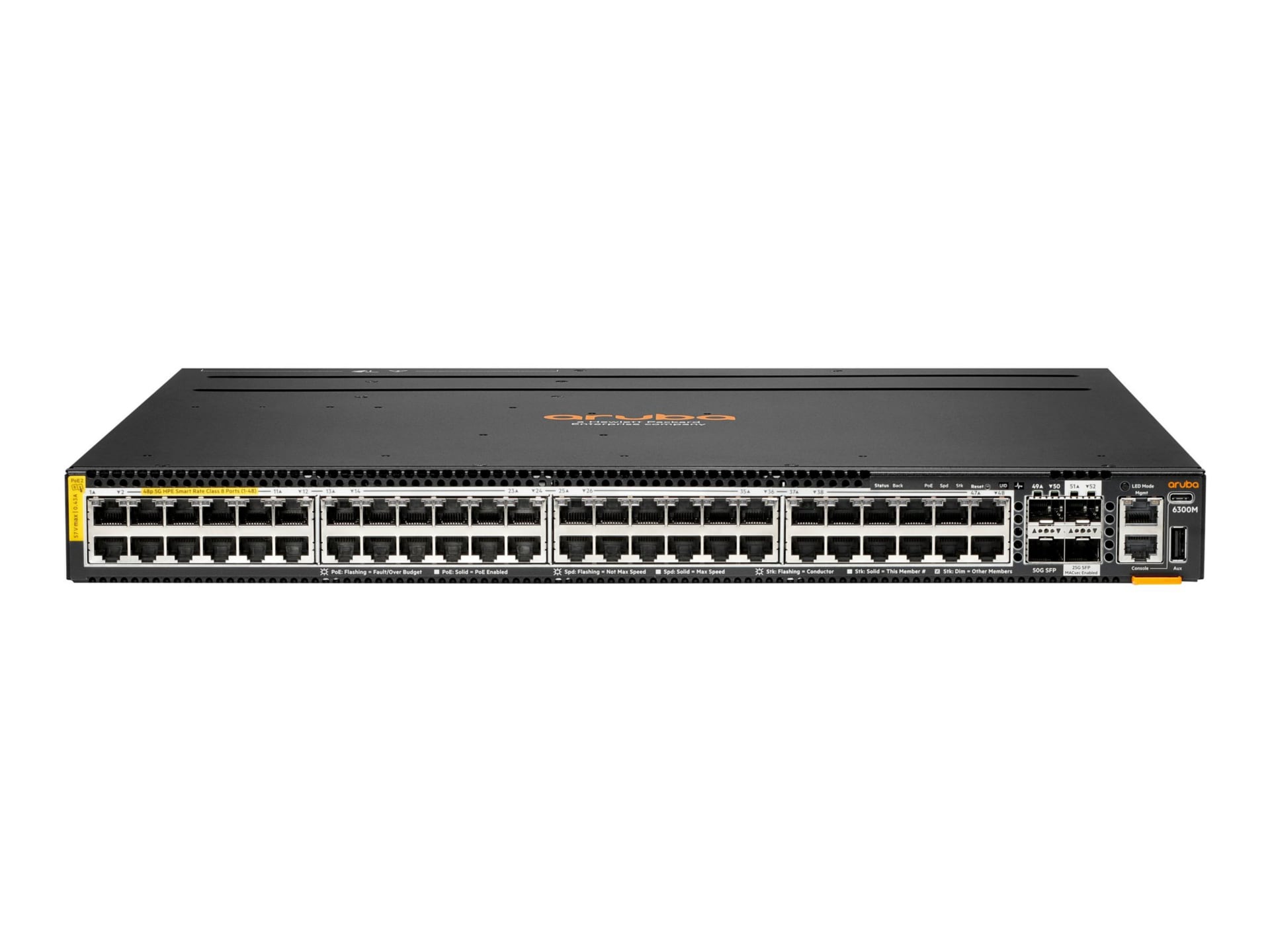 HPE Aruba Networking 6300M 48p Smart Rate 1G/2.5G/5G Class6 PoE 4p SFP56 50G TAA Switch - switch - Max. Stacking