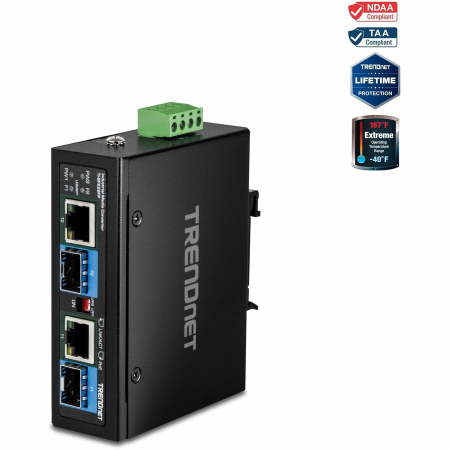 TRENDnet 2-Port Industrial SFP to Gigabit PoE++ Media Converter, TI-BF22SFP