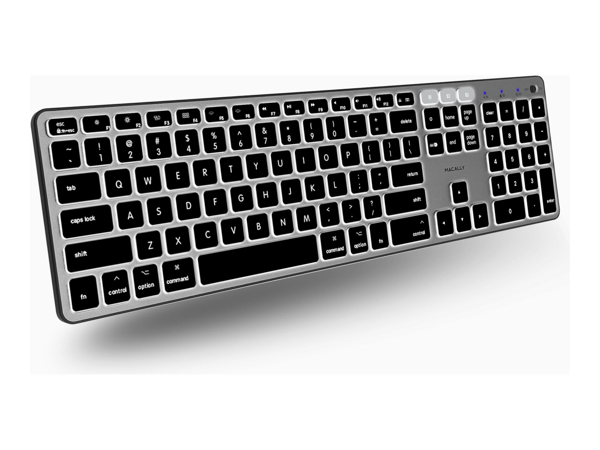 Macally Backlit Wireless Keyboard for Mac – Full-Size, Multi-Device, MacOS Shortcuts, Adjustable Illumination