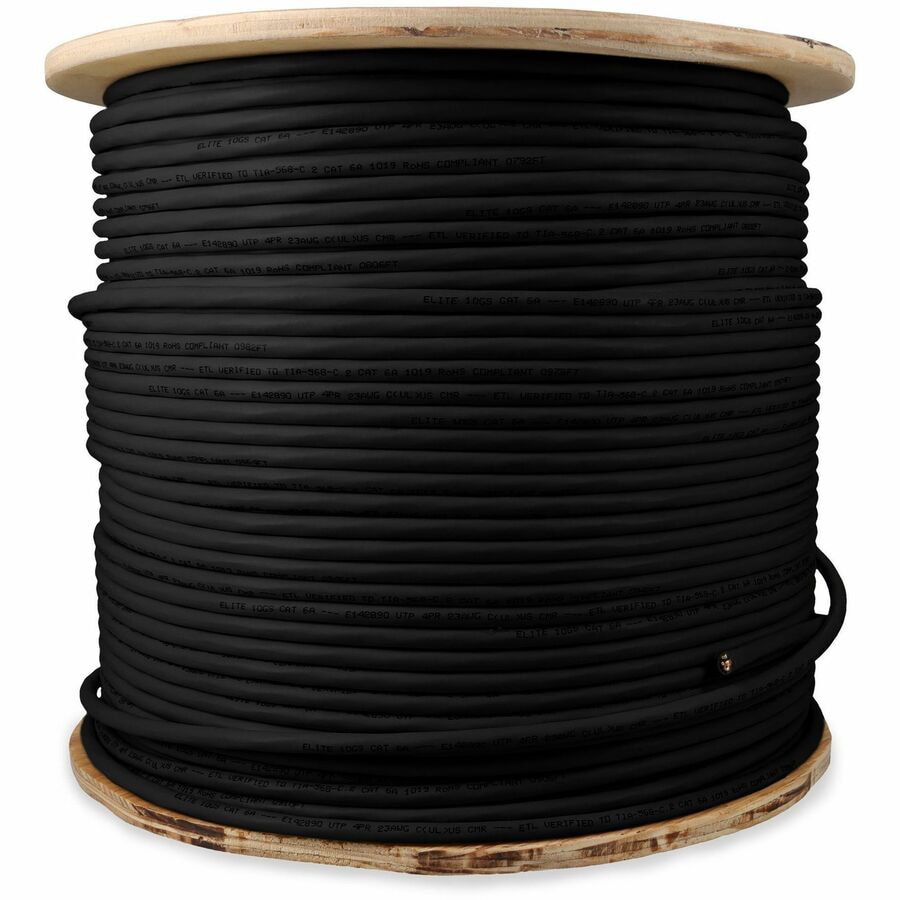 Proline 1000ft Non-Terminated Black CAT 6A Shielded PVC Bulk Cable Outdoor