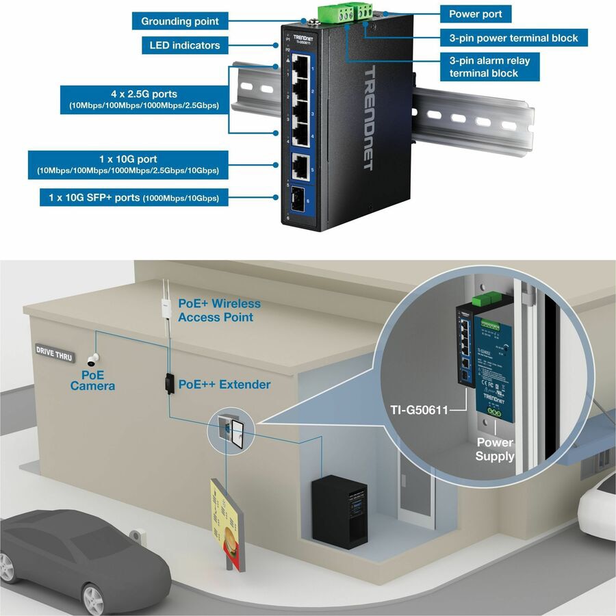 Thumbnail 7 of 7 for TRENDnet 6-Port Industrial 2.5G DIN-Rail Switch with 1 x 10G Port