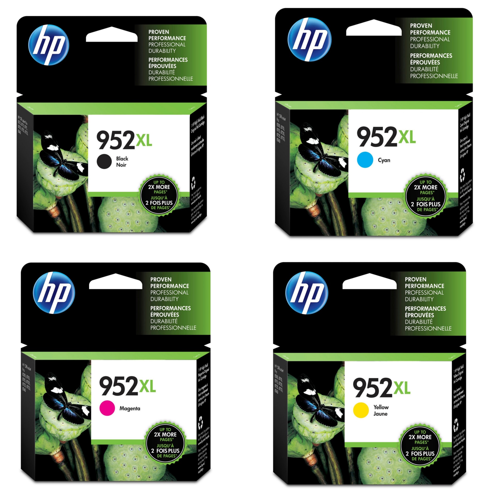 HP - 952XL Black/Cyan/Yellow/Magenta High Yield Original Ink Cartridge, 4-P