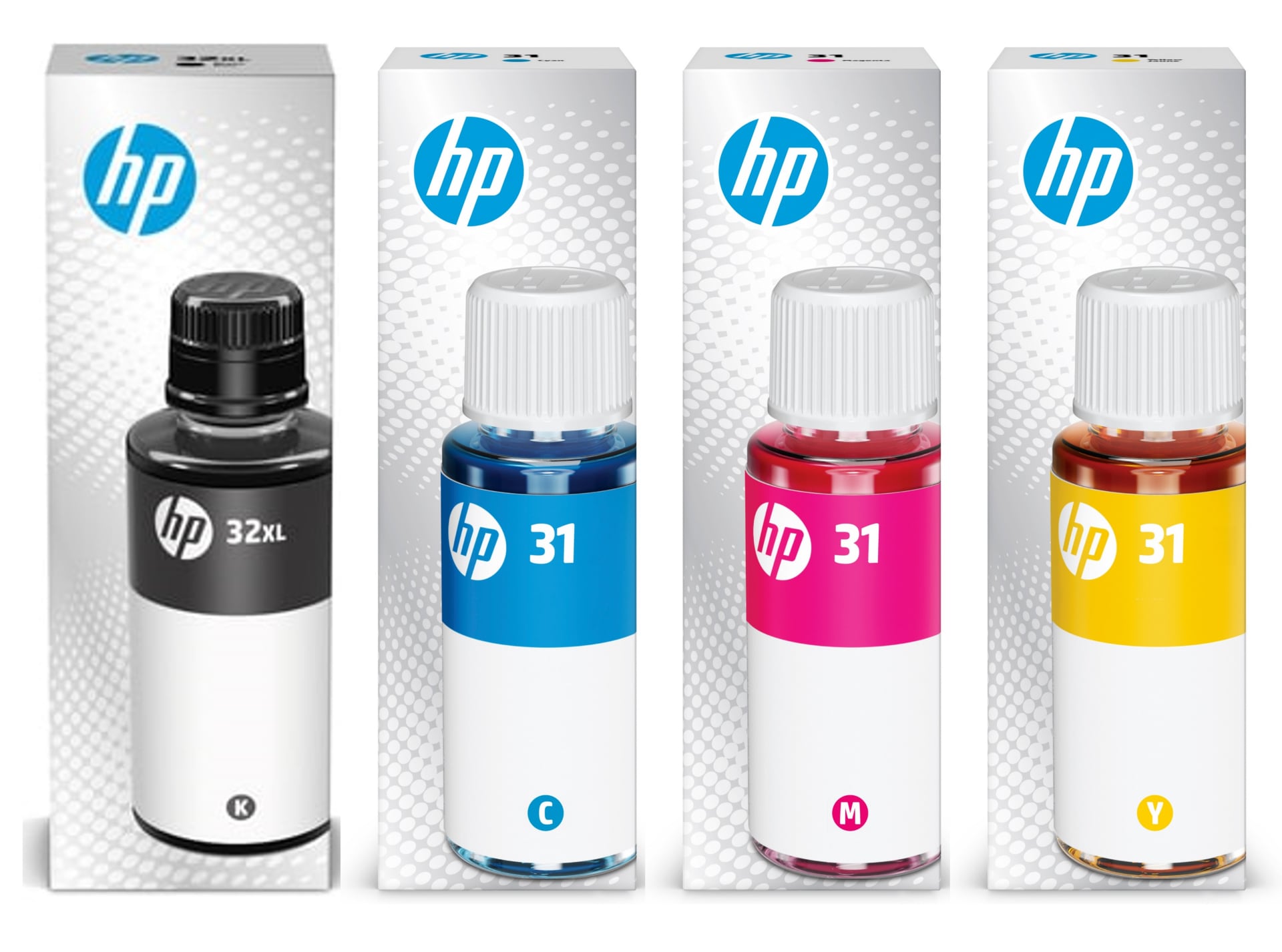 HP - 32XL Black High Yield / 31 Cyan/Yellow/Magenta Standard Yield Original Ink Bottle, 4-Pack Bundle