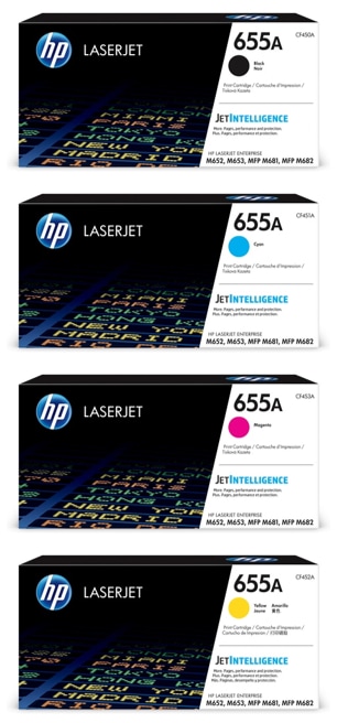 HP - 655A Black/Cyan/Magenta/Yellow Standard Yield Original LaserJet Toner Cartridges, 4-Pack Bundle