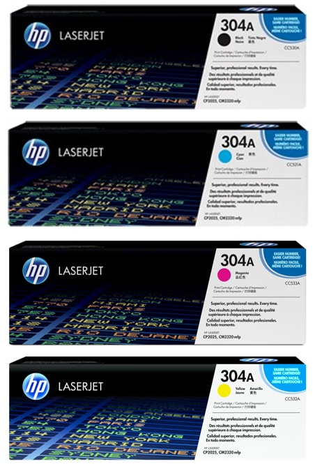HP - 304A Black/Cyan/Magenta/Yellow Standard Yield Original LaserJet Toner Cartridges, 4-Pack Bundle