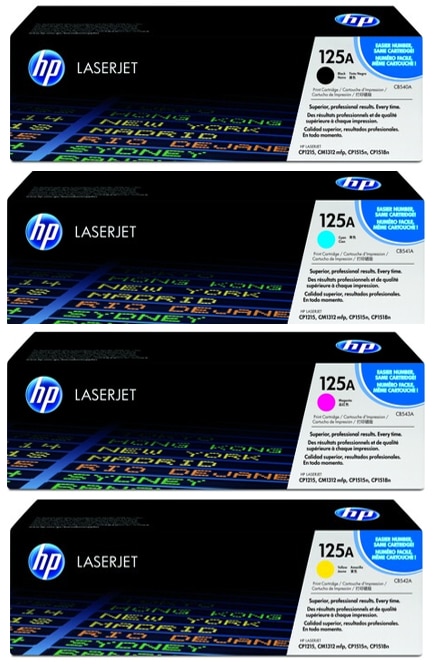 HP - 125A Black/Cyan/Magenta/Yellow Standard Yield Original LaserJet Toner Cartridges, 4-Pack Bundle