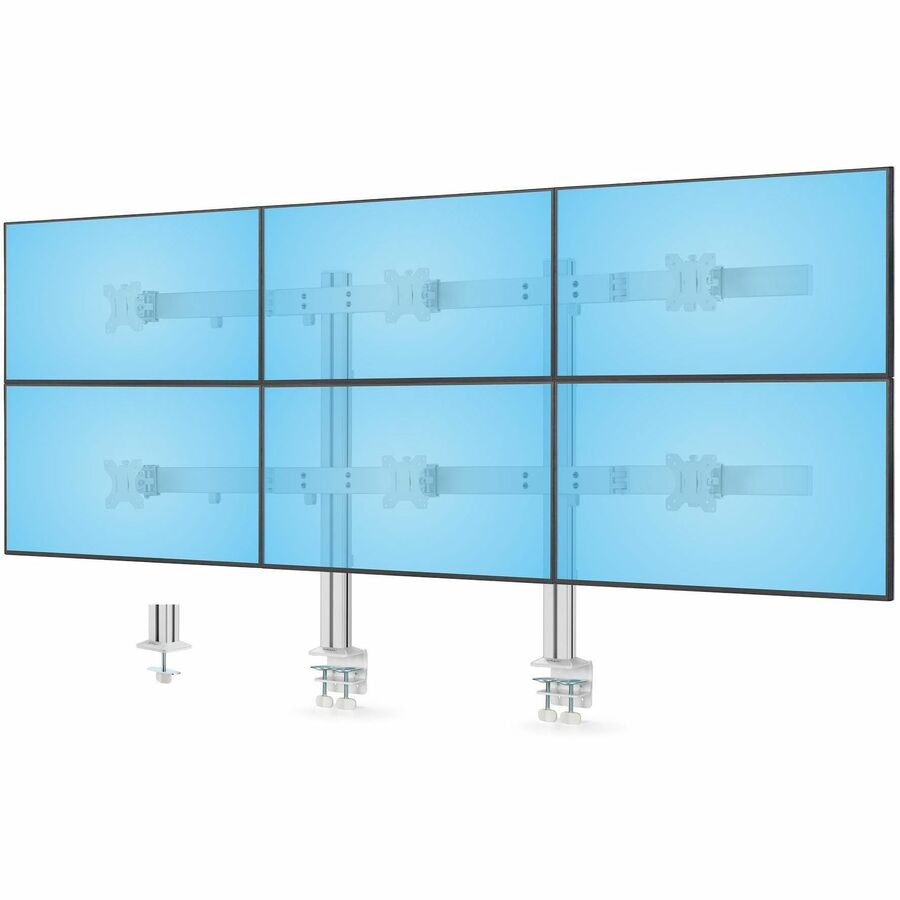 StarTech.com Six-Monitor Desk Mount w/Crossbar, Up To 32-inch Computer Screens/17.6lb Each, Dual Column, C-clamp/Grommet