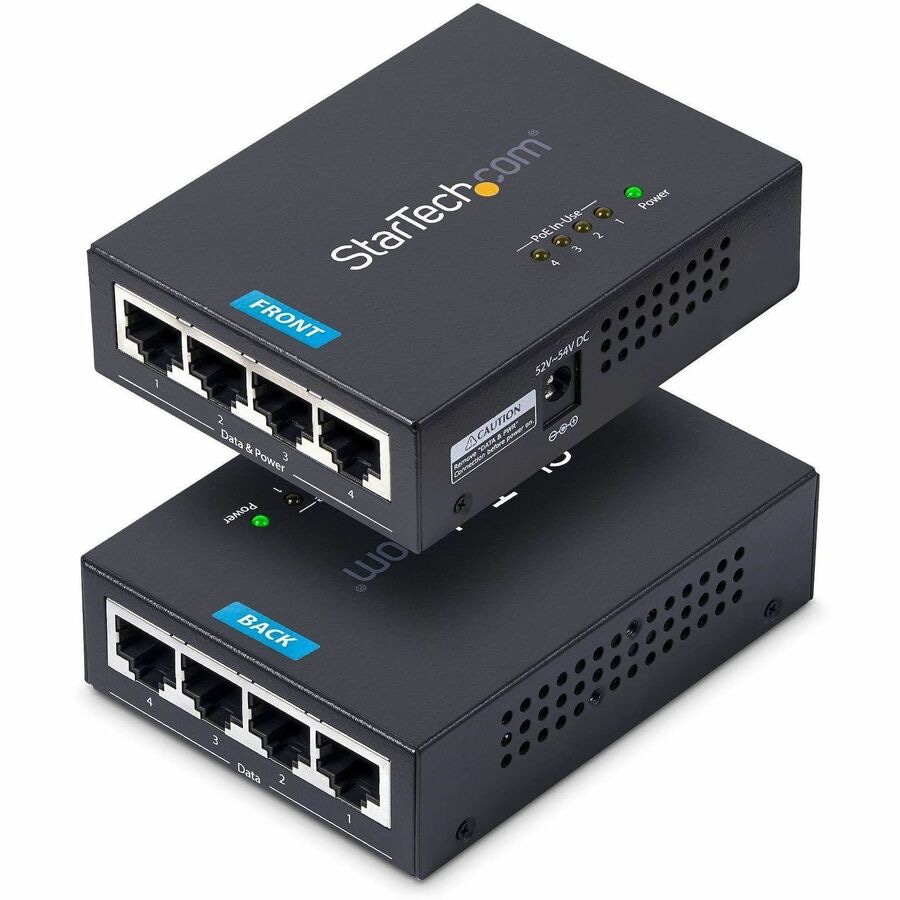 StarTech 4-Port Gigabit Midspan, PoE+ Injector, 802.3at and 802.3af, Wall-Mountable Power over Ethernet Midspan, TAA