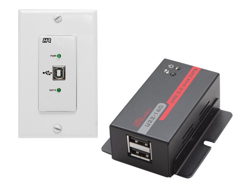 Hall Research U22-160-DP USB 2.0 over UTP Extender Decora Wall Plate with 2-Port Hub - USB extender - USB 2.0